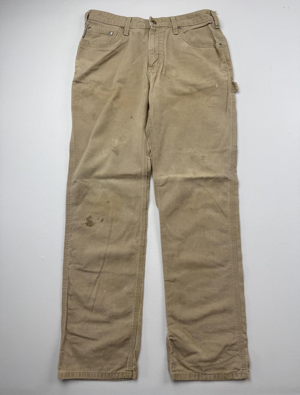 Carhartt Pants Mens Beige Carpenter Relaxed Fit Canvas Workwear Read